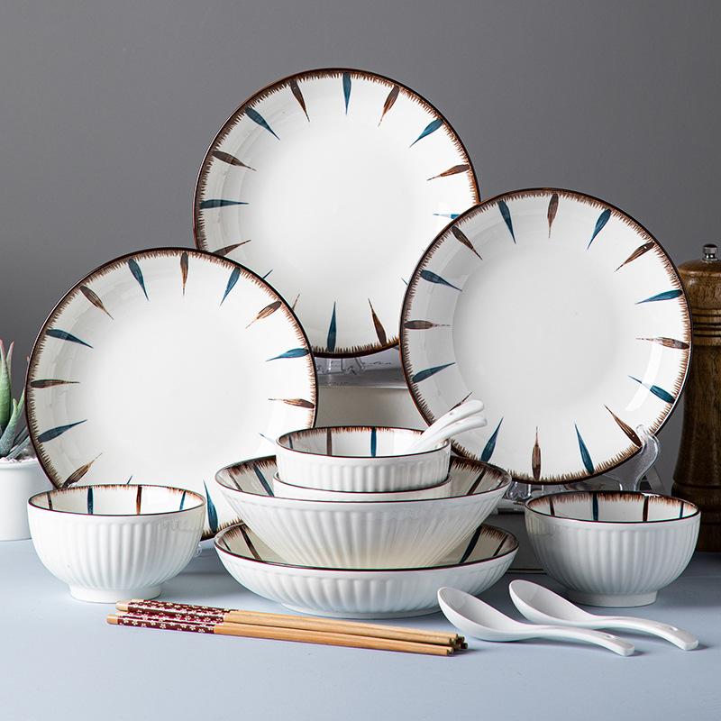 household rice bowl plate japanese gift internet celebrity tableware bowl chopsticks suit underglaze color bowl dish suit ceramic tableware