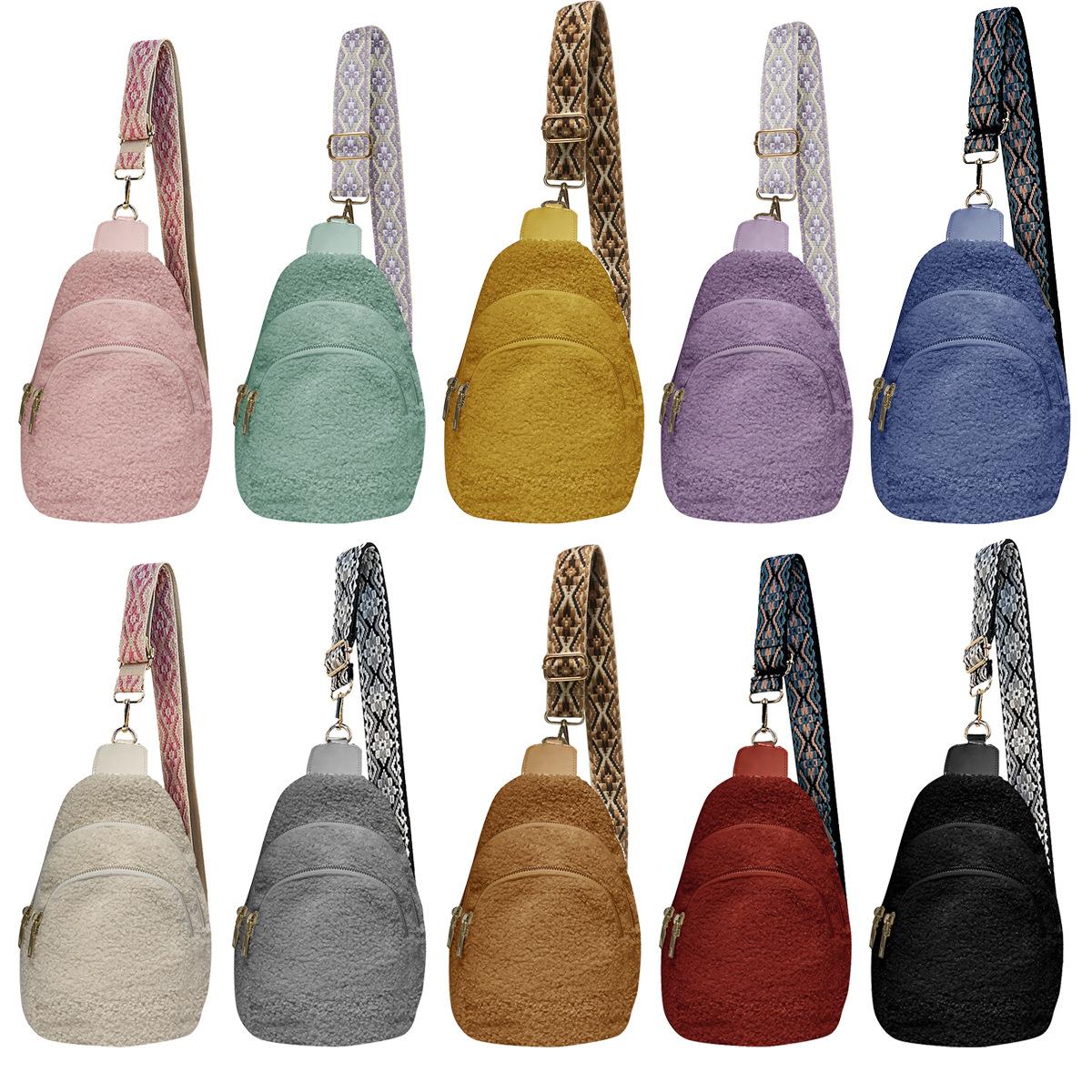 New Plush Chest Bag 2023 Autumn and Winter Sherpa Velvet Messenger Bag Cross-Border Outdoor Sports Small Bag Fashion Waist Bag
