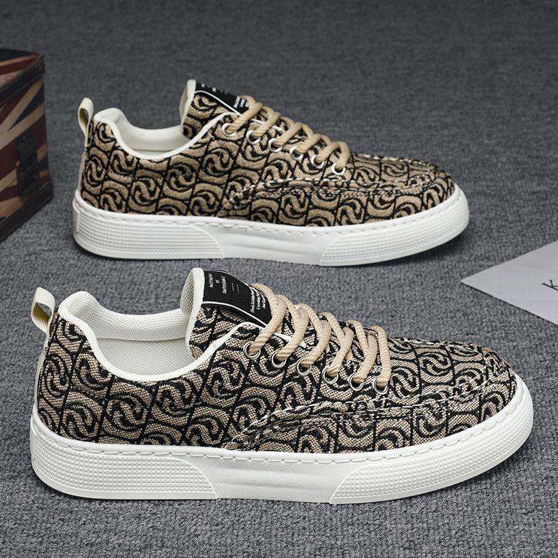 canvas shoes men's low-top summer 2024 new niche low-top printed board shoes men's platform sports and leisure tide shoes