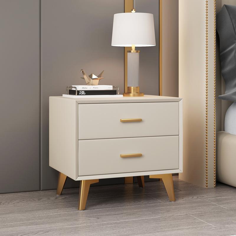 Leather Ordinary Solid Wood Drawer Leather Bedside Table Italian Minimalist Soft Upholstery Leather Bedroom Furniture Bedside Table Worker