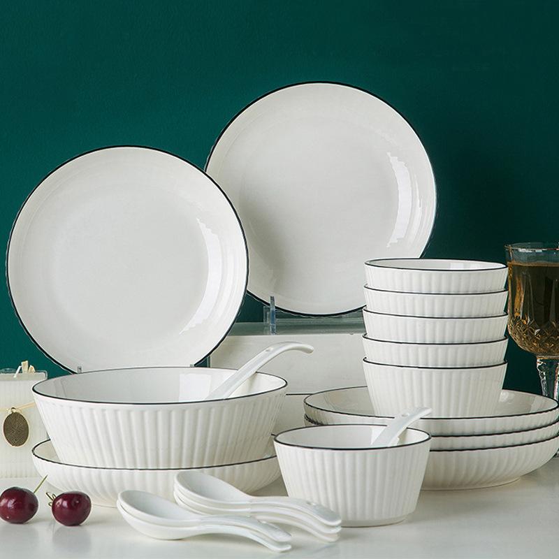 vertical pattern non-slip light luxury household ceramic tableware suit bowl dish & plate soup bowl fish dish free combination gift