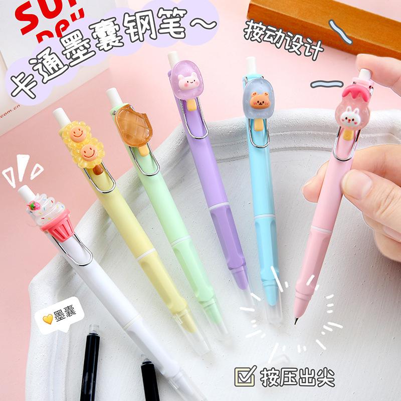 Cartoon Press Pen for Ink Sac Ink-Absorbing Dual-Use Pen Student Daily Calligraphy Practice Writing Ink Sac Ink Pen