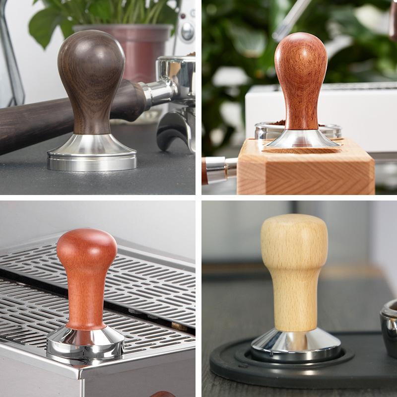 popular solid wood powder press italian coffee machine walnut cloth powder tamper 51/53/58 coffee stuffer