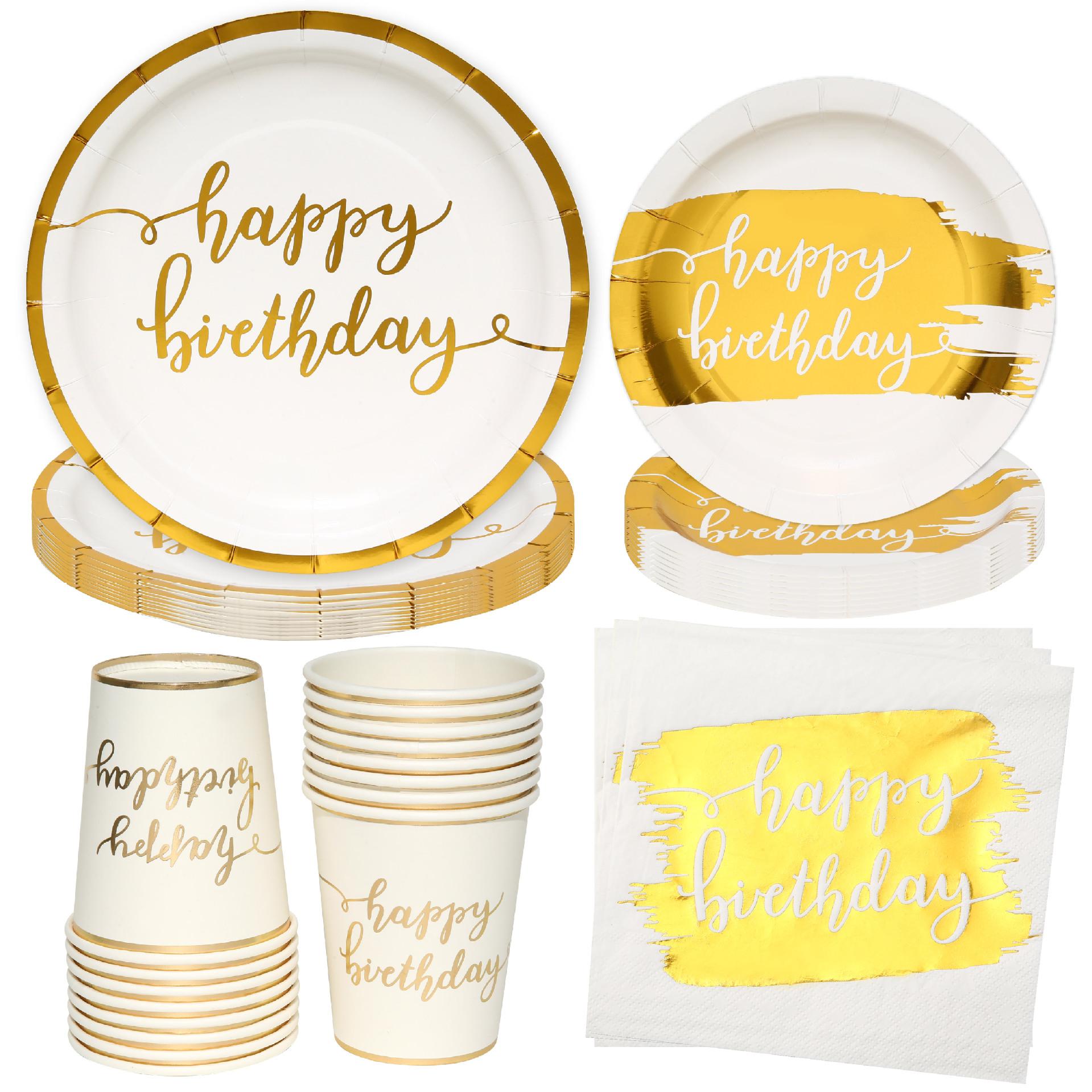 gold stamping on white background birthday paper plate birthday party suit paper plate paper cup tissue