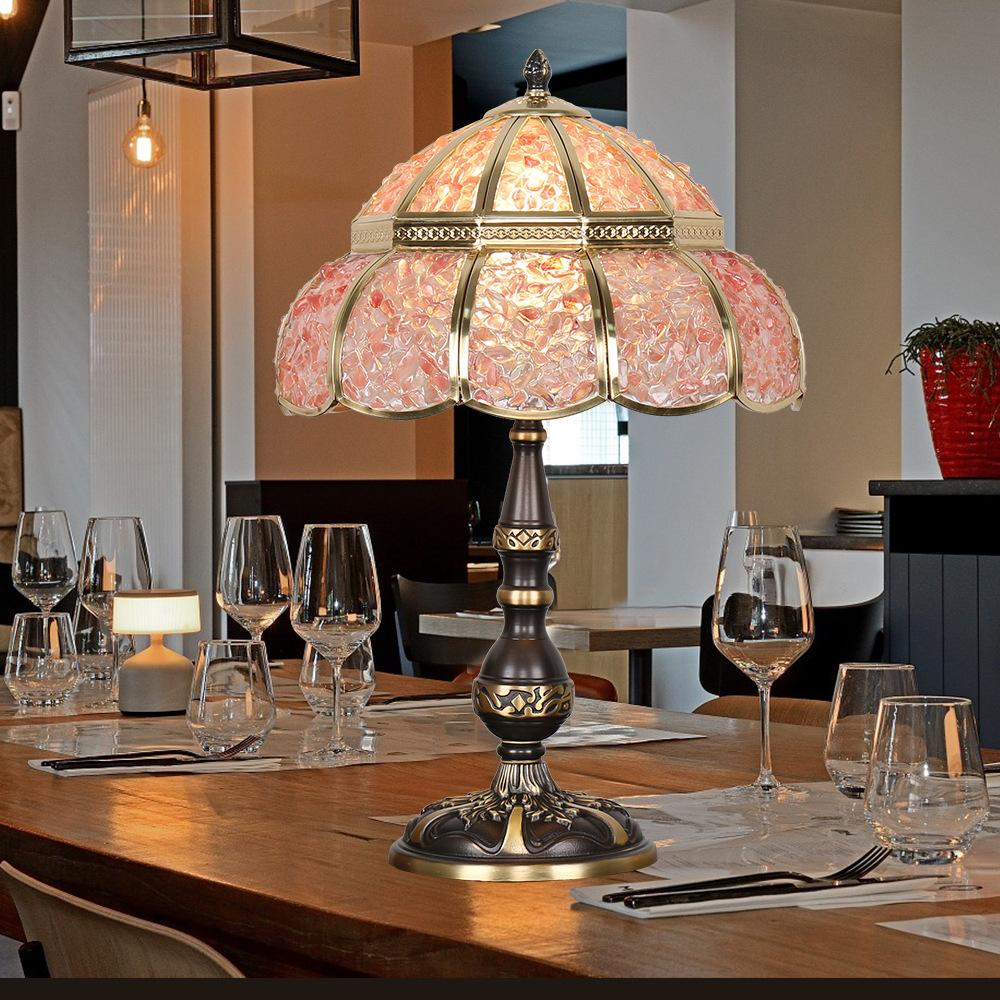 Modern Simple Table Lamp Natural Agate Pure Copper Table Lamp Wedding Bedroom Bedside Lamp Study Cafe Double-Layer Table Lamp