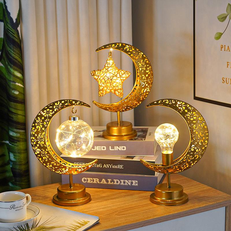 cross-border led wrought iron moon-light lamp ball lamp muslim style decorative lamp bedroom holiday table lamp atmosphere modeling lamp