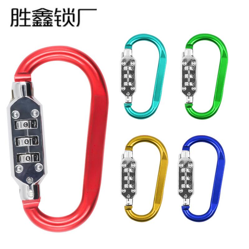 wire rope climbing button carabiner d-type buckle password lock padlock zinc alloy helmet lock digital lock factory straight spot sale