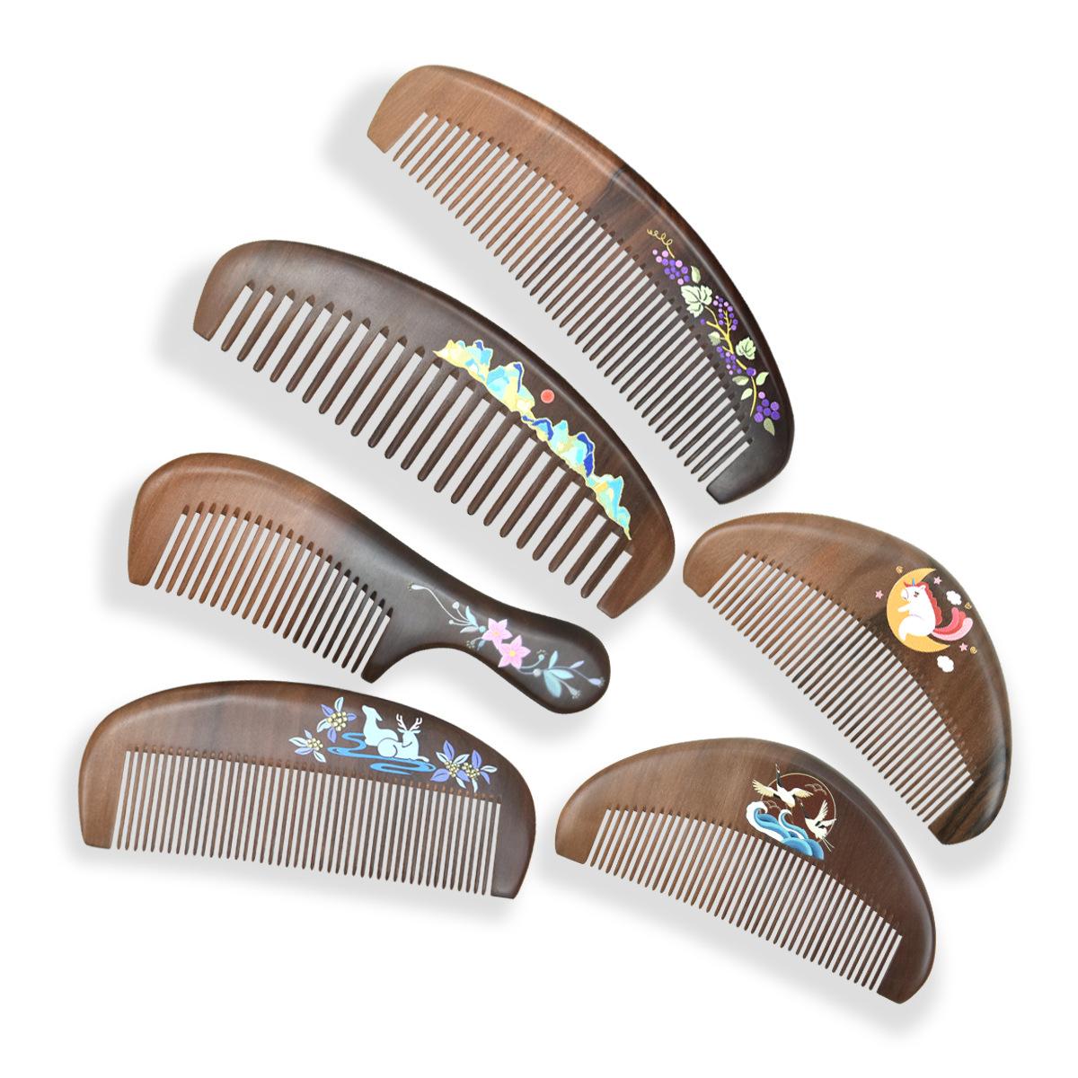 factory wholesale new nan wooden comb peach wood hair care painted comb lacquered comb home daily use wooden comb
