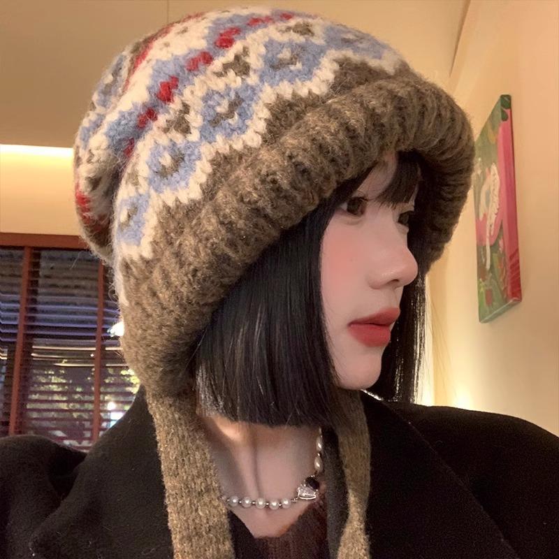 fair shimakaze woolen cap women's winter vintage balaclava bag hat warm ear protection woolen cap tide