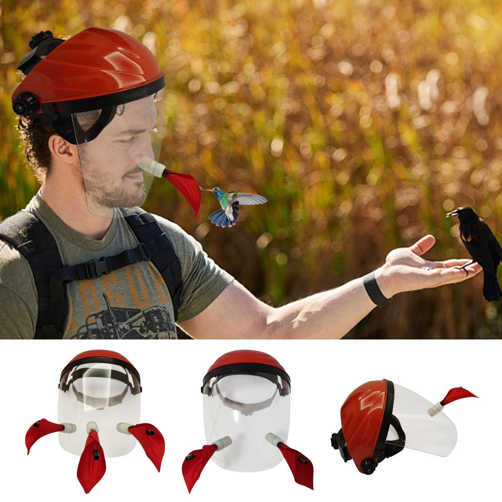 cross-border creative hummingbird mask feeder wearable adjustable size outdoor garden helmet hummingbird feeder