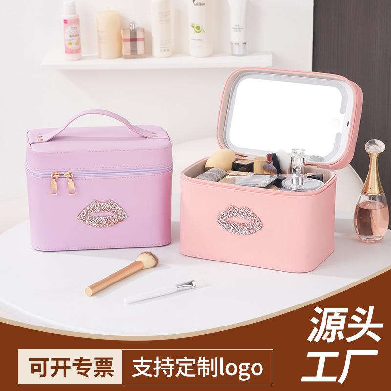 new cartoon led with light cosmetic bag professional cosmetics storage bag large capacity portable cosmetic bag wholesale