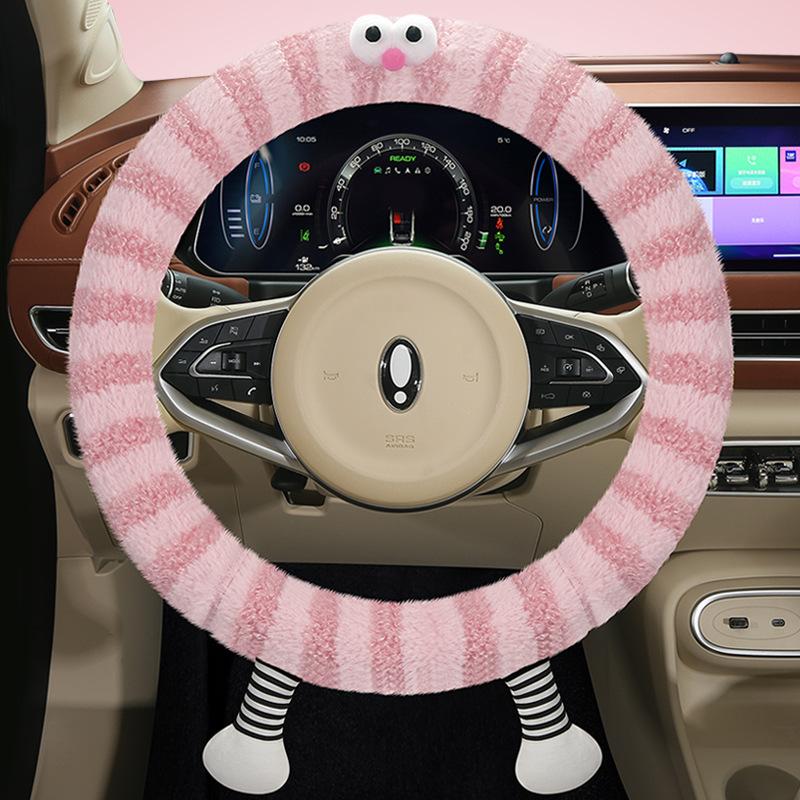 New Little Monster Non-Slip Warm Cartoon Cute Big Eyes Cute Winter Plush Car Steering Wheel Cover Heating Handle Cover