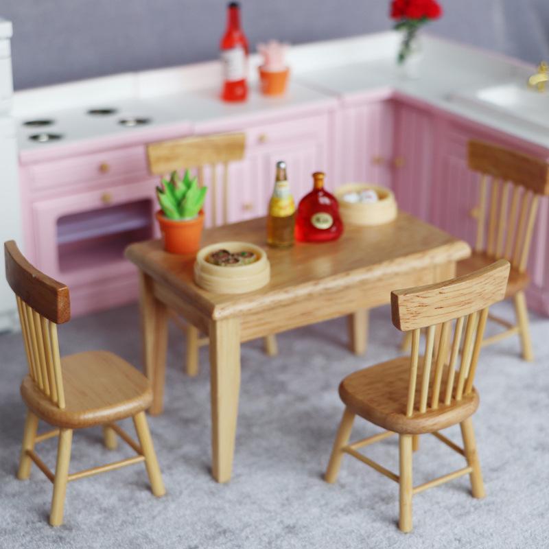 1:12 dollhouse dollhouse mini furniture miniature model wooden combination furniture pocket table and chair suit