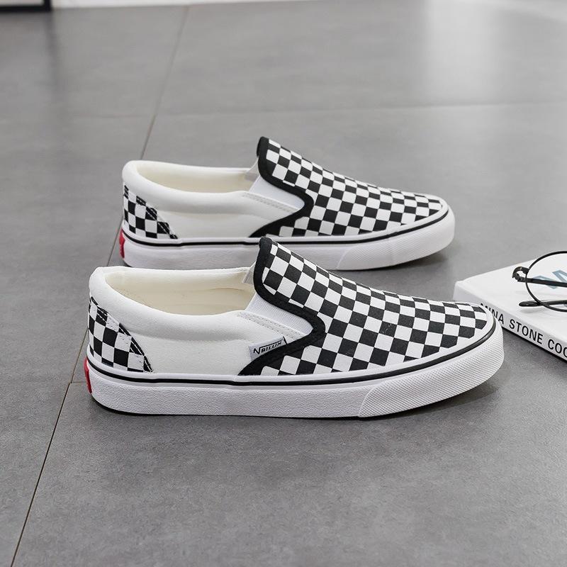 Spot Customized Black and White Plaid Vance Canvas Shoes New Casual Slip-on Lazy Shoes
