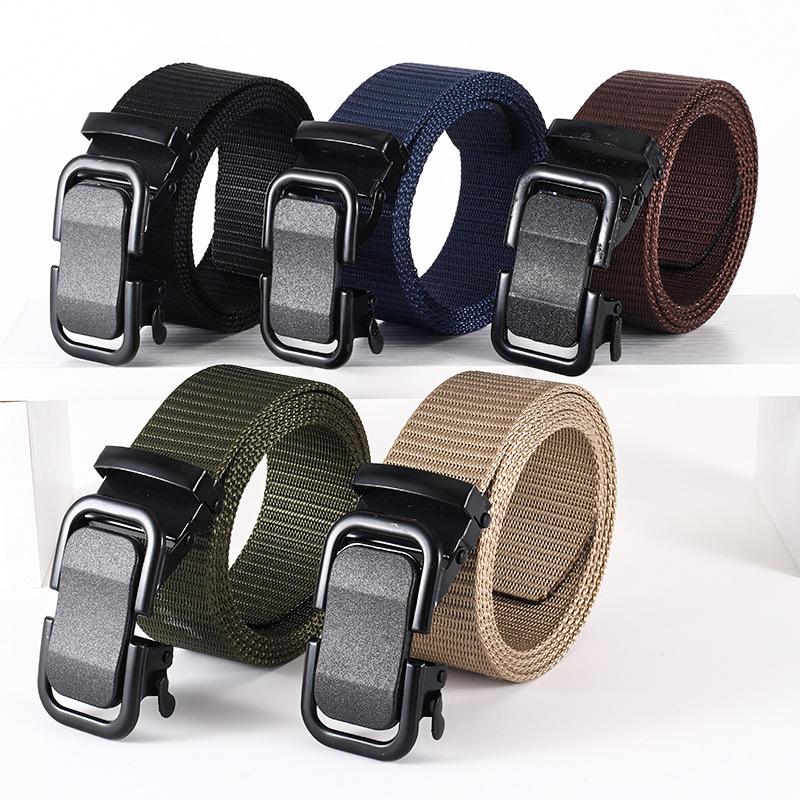metal automatic buckle nylon ribbon men's belt all-matching work clothes casual canvas pants outdoor sports tactical belt