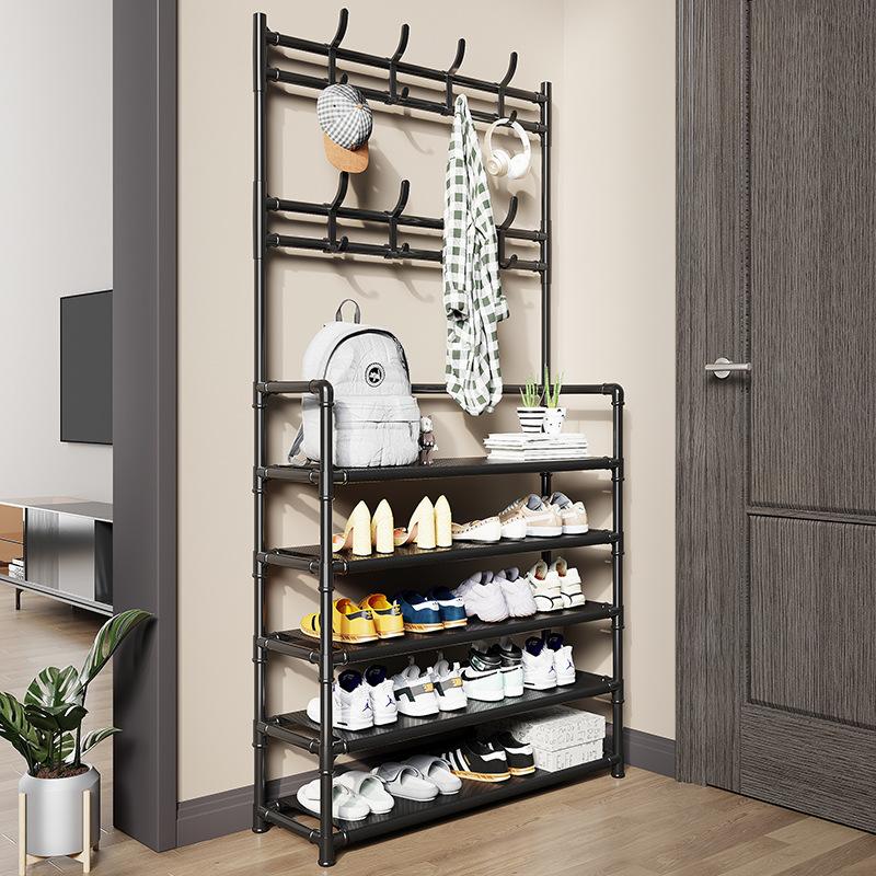 caddy simple floor coat rack shoe rack integrated combination household shoes and hat rack bedroom living room clothes rack shoe rack