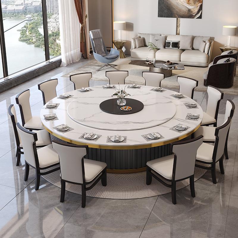 hotel electric stone plate dining table large round table light luxury restaurant ding room round hot pot table rotating new chinese round table