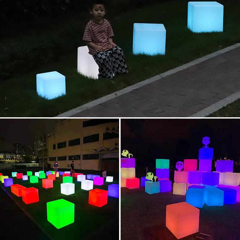 jiaxuan led luminous cube outdoor luminous furniture creative bar stool remote control colorful charging square stool