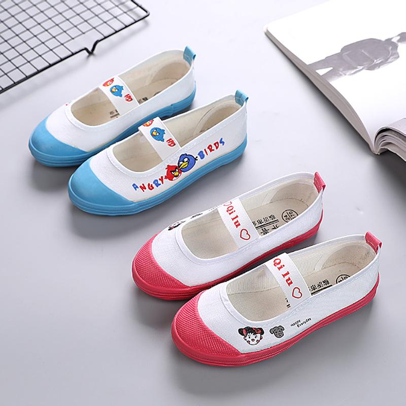2023 New Boys and Girls Dance Canvas Shoes Comfortable Children Student Shoes Slip-on White Shoes Factory Wholesale