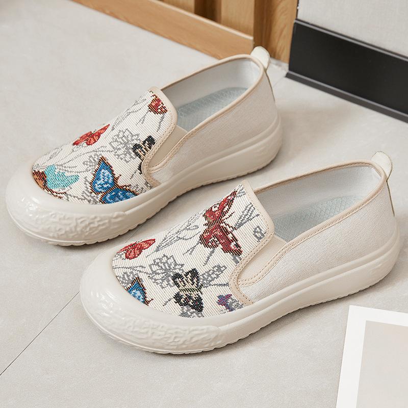 women's shoes 2024 spring new floral shoes casual canvas shoes soft bottom slip-on closed toe cloth shoes lightweight women's shoes