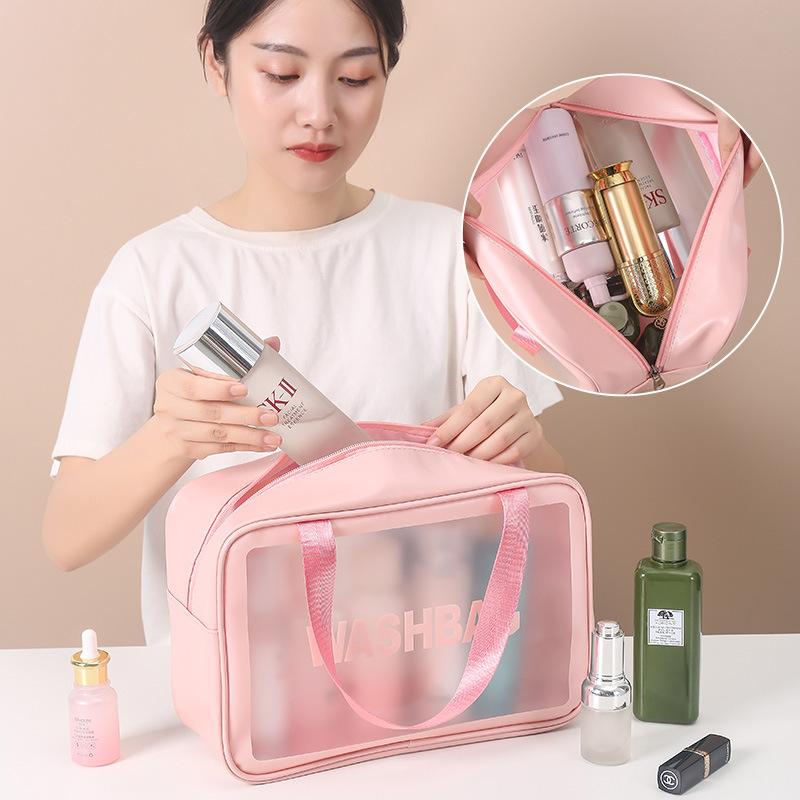 PVC Cosmetic Bag Travel Portable Toiletry Bag PU Leather rge Capacity Portable Pouch Women's Cosmetics Storage Bag