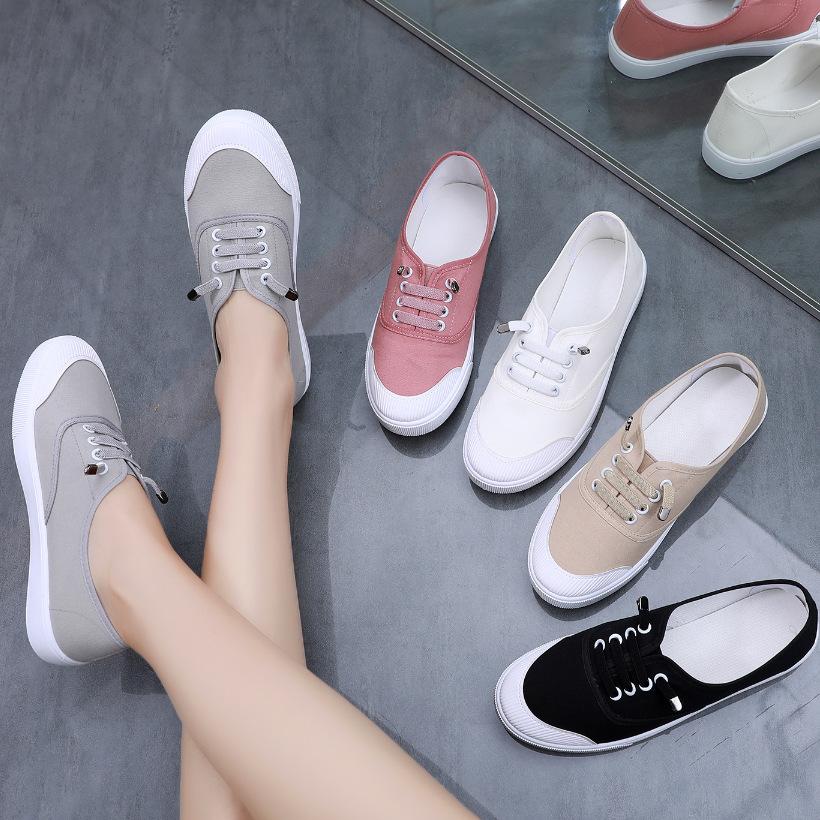 cross-border canvas shoes 2024 spring new canvas shoes women's all-match white shoes student flat bottom casual sneakers