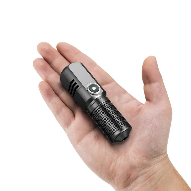 Cross-Border Outdoor Mini Power Torch Led Rechargeable Flashlight Power Torch Hand-Held Flashlight Wholesale