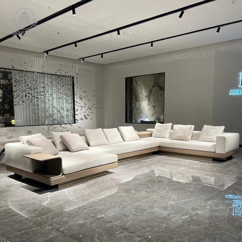 minimalist light luxury connery's cotton and linen fabric sofa large flat living room combination furniture simple genuine leather concubine corner