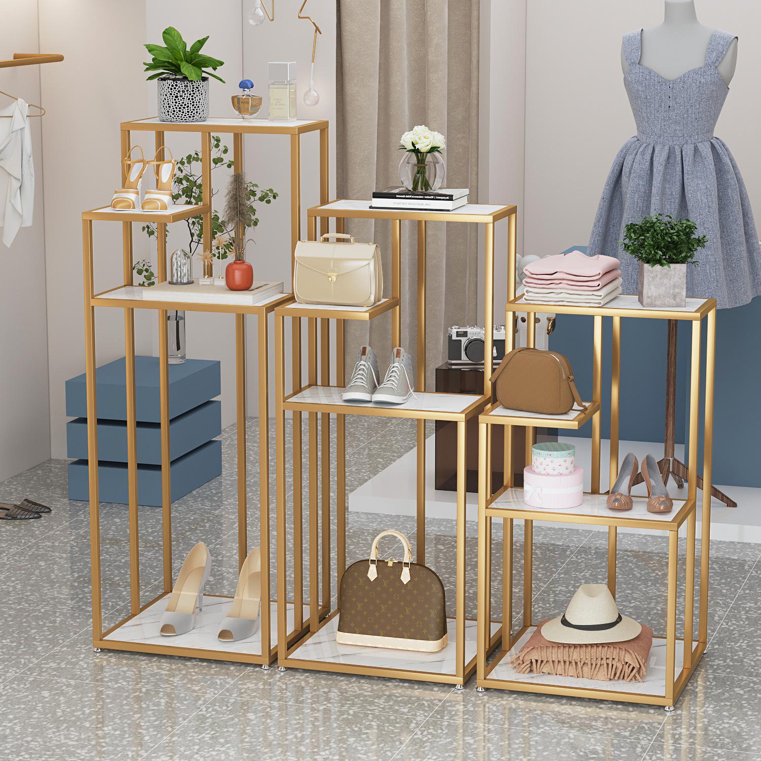Floor-Standing Window Display Rack Bag Rack Shoe Rack Golden Shoe Rack Clothing Store Display Rack Storage Rack