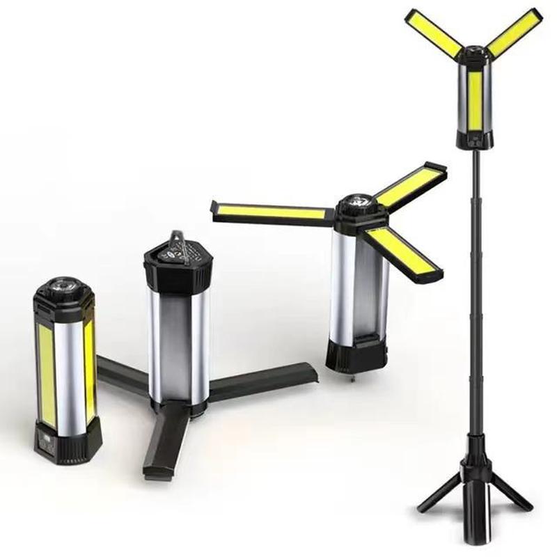 new led power torch outdoor multifunctional folding rotating with magnet cob telescopic digital display camping lamp