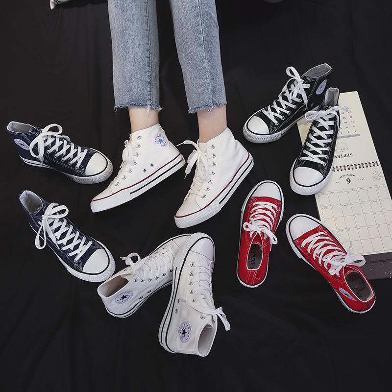 2024 new high-top canvas shoes women's street shooting retro student ins vulcanized shoes korean casual white shoes
