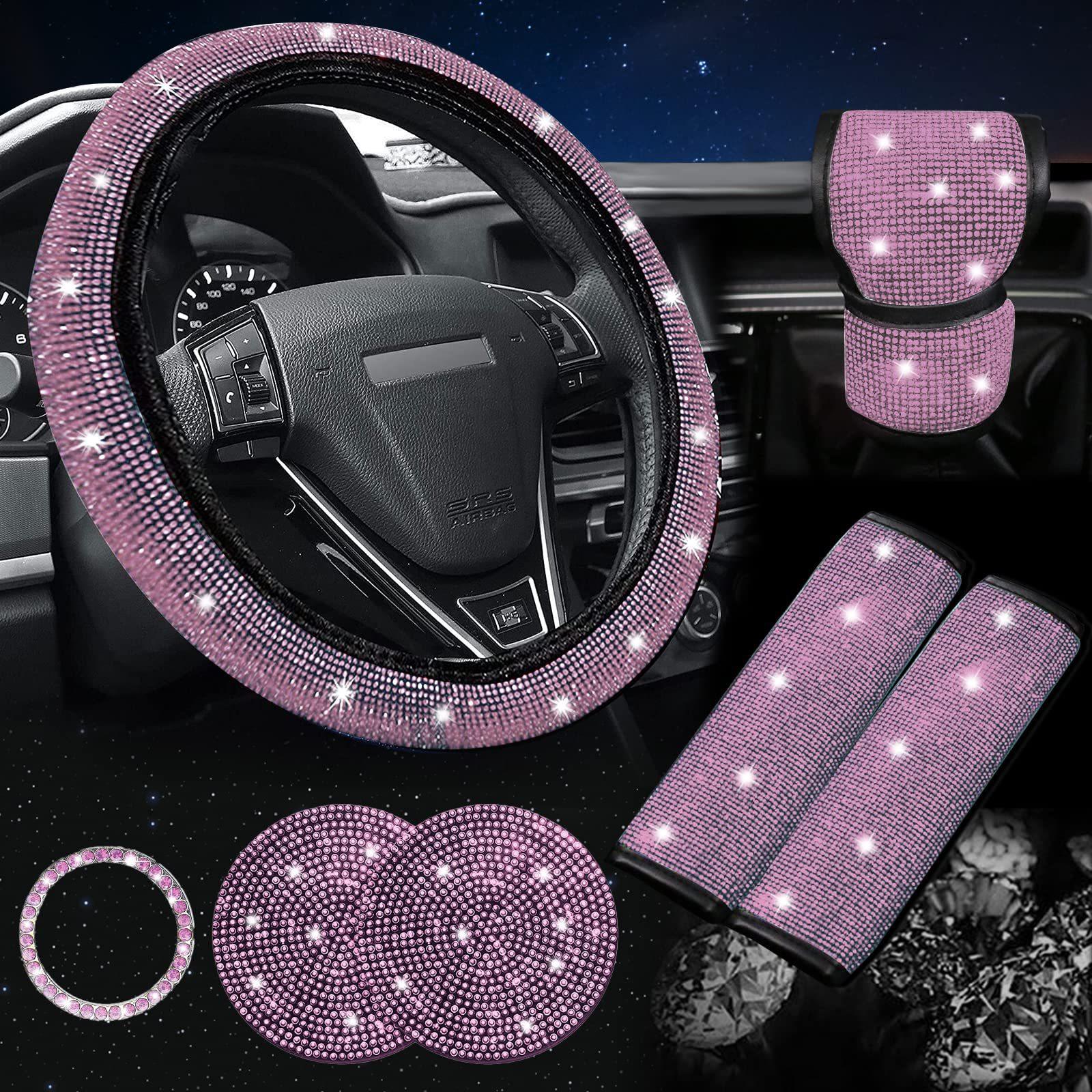 Car Diamond Steering Wheel Cover Shiny Rhinestone Safety Belt Cover Cup Coaster Cross-Border Multi-Set Combination