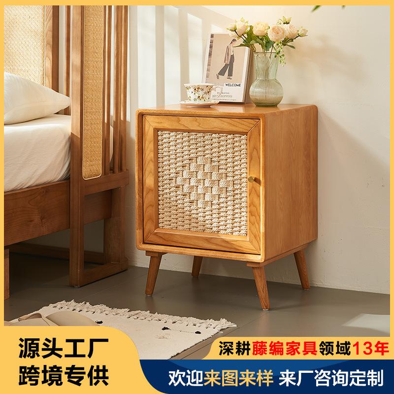 ruili style solid wood rattan bedside table small cabinet b & b furniture retro style bedroom simple storage cabinet storage cabinet