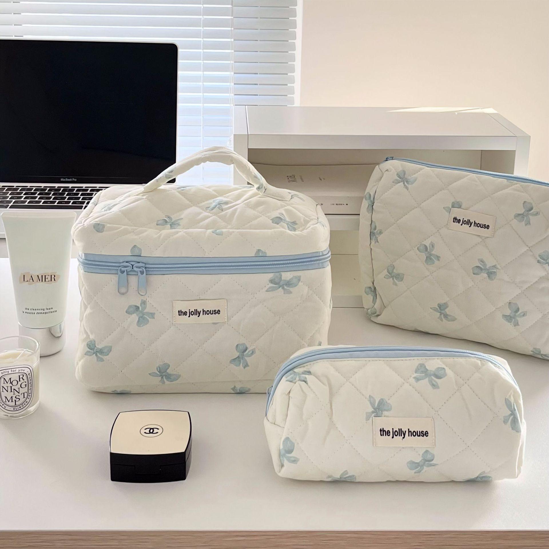 ins cute bow cosmetic bag female large capacity student dormitory storage bag pencil case bag medium bag pencil case suit
