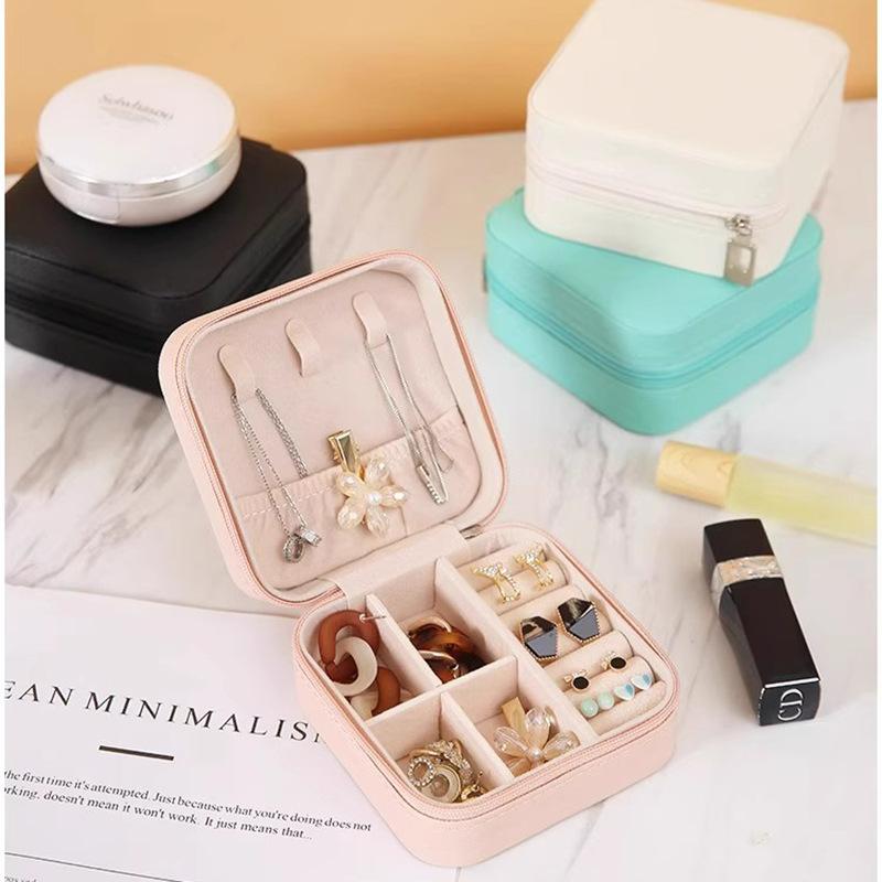 Mini Jewelry Storage Box Travel Earrings Necklace Jewelry Box Small Ring Packaging Zipper Flip Jewelry Box