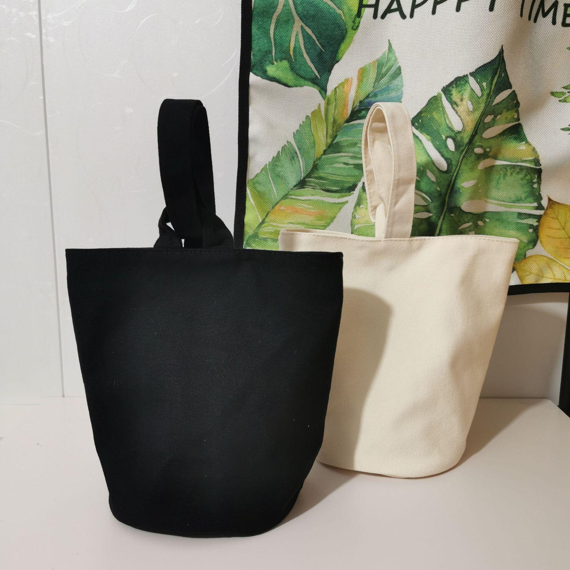 pure color artistic canvas bucket hand bag fabric tote portable round bottom canvas reticule natural color tie-dyed
