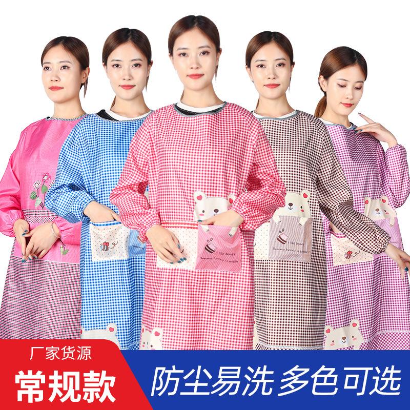 Factory Wholesale Long Sleeve Apron Adult Minimalist Fashion Printable Logo Kitchen Restaurant Work Clothes Bear Pattern