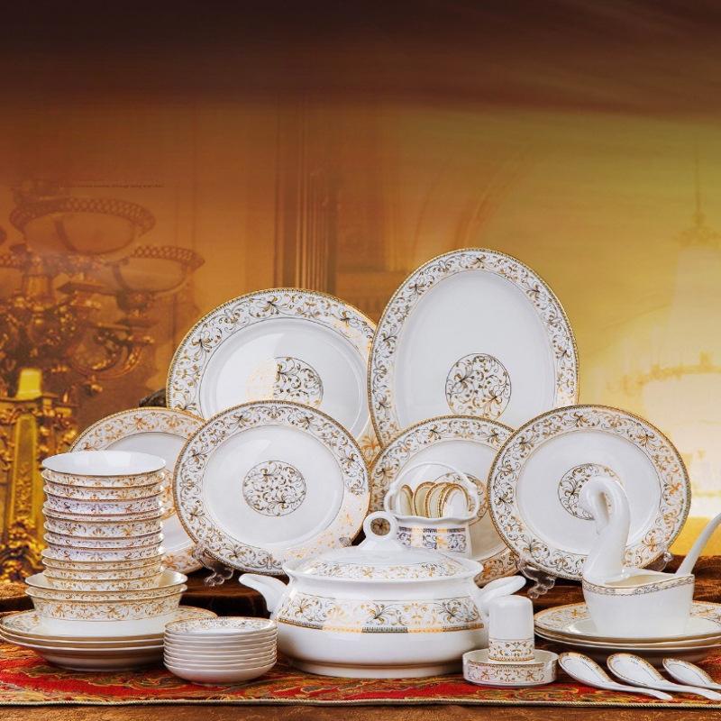 tableware suit full set household light luxury ceramics gift bone china dishes and tableware bowl and plate combination microwave oven
