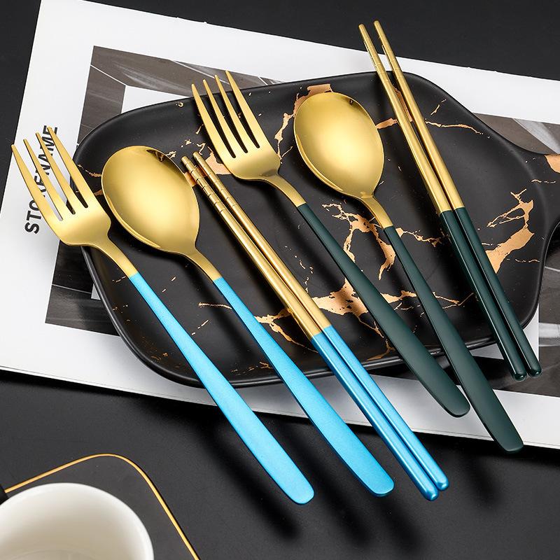 Stainless Steel Korean Portable Tableware Three-Piece Set Student Travel Portable Spoon Fork Tableware Suit Printable Lgoo Application Scenario