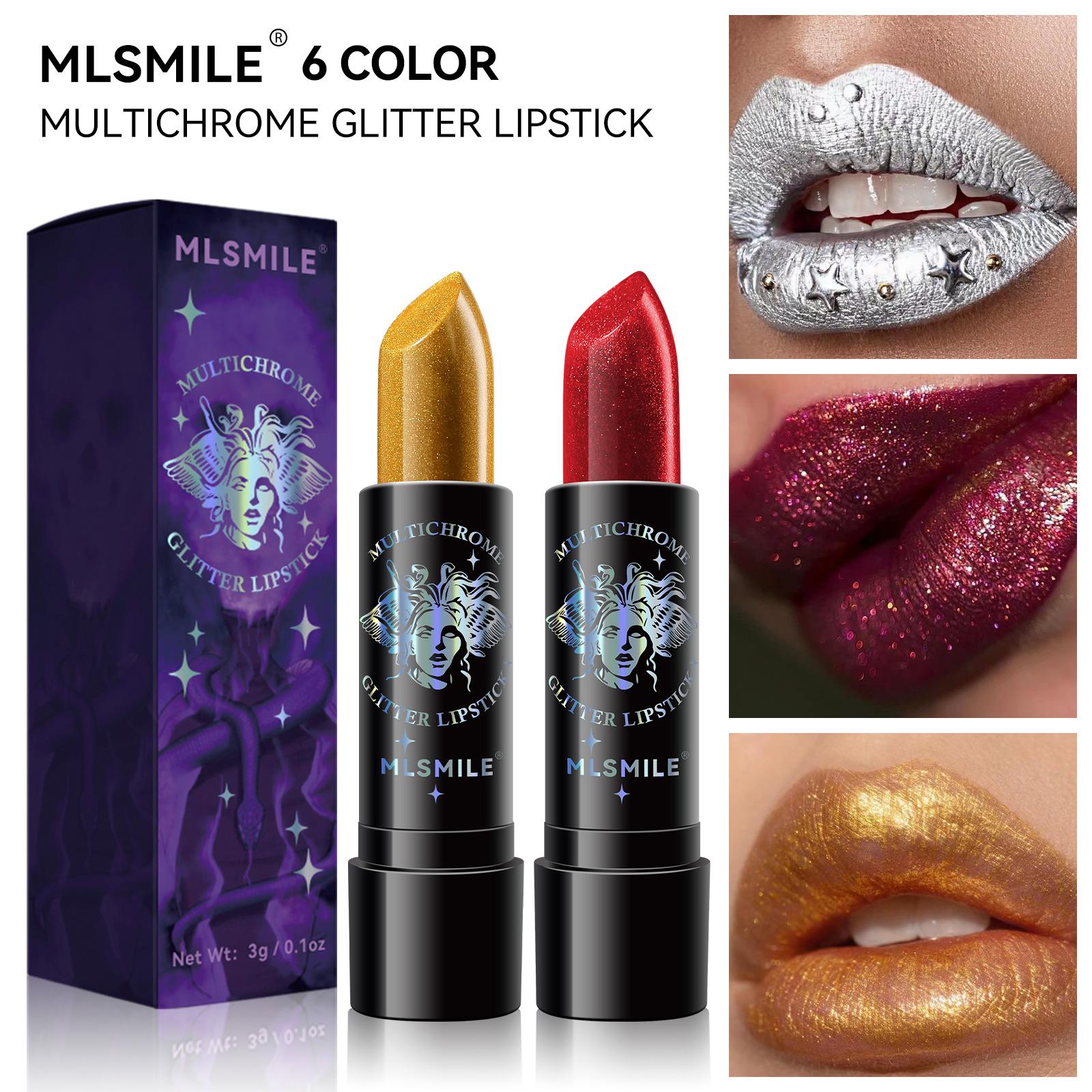 exclusive for cross-border halloween pearl lipstick moisturizing easy-to-color lipstick lipstick gold silver black flash diamond lipstick