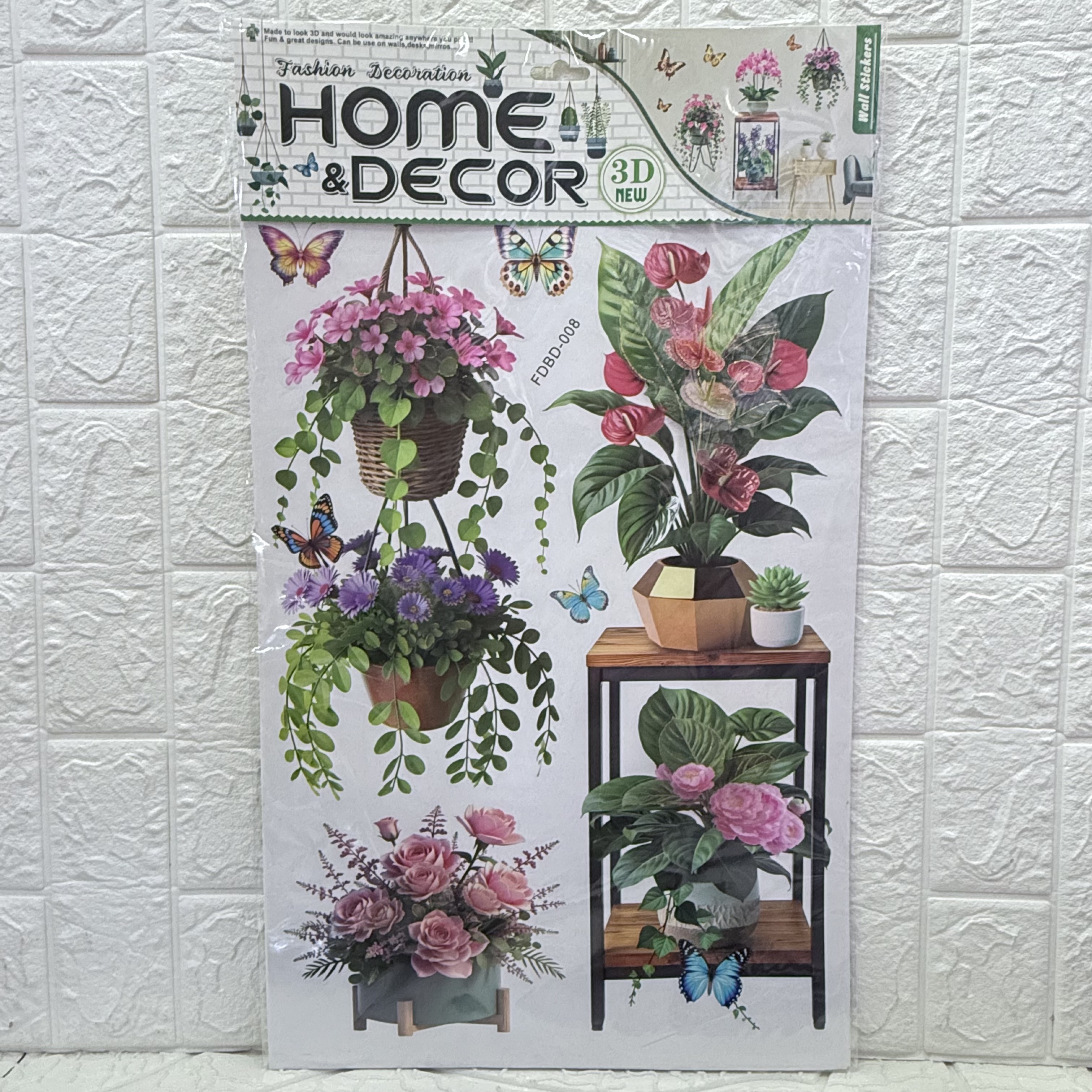 Artificial plant potted plant wall sticker series, three-dimensional handcrafted layer stickers, living room decoration, wooden frame, vase and potted plant Item Picture