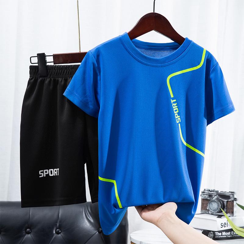 summer boy's sportswear t thin medium and large children quick drying clothes children's short-sleeved shorts two-piece t-shirt shorts
