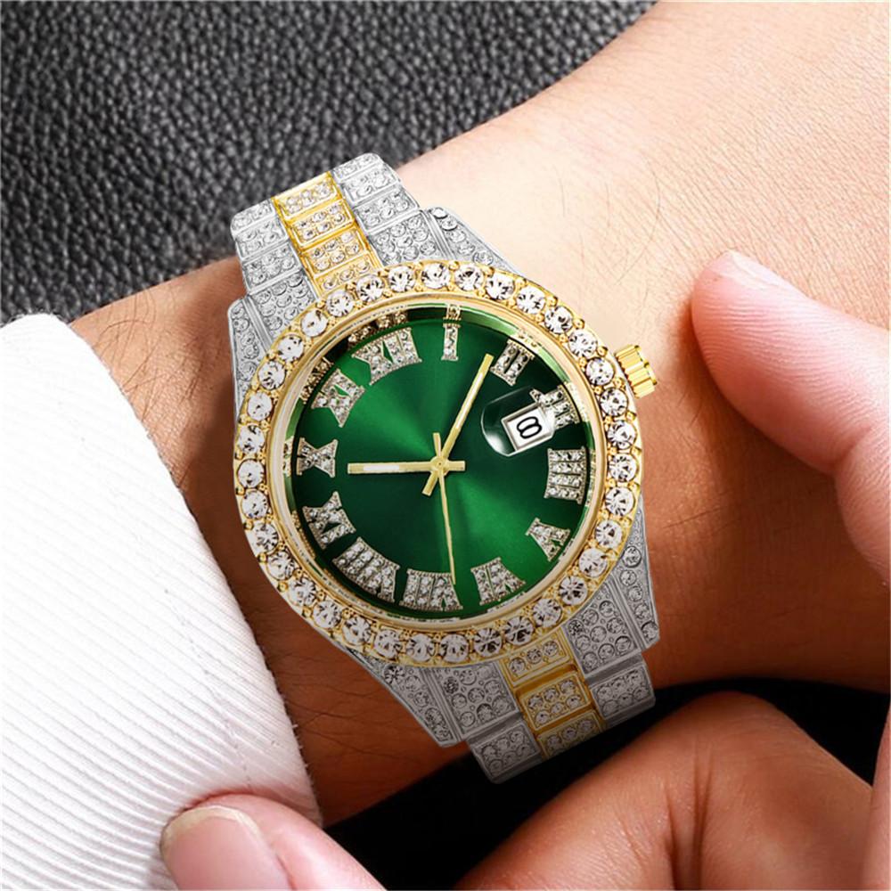 New Men's Steel Belt Quartz Watch Hip Hop Business Steel Belt Calendar Men's Full Diamond Men's Watch Men's Manufacturer
