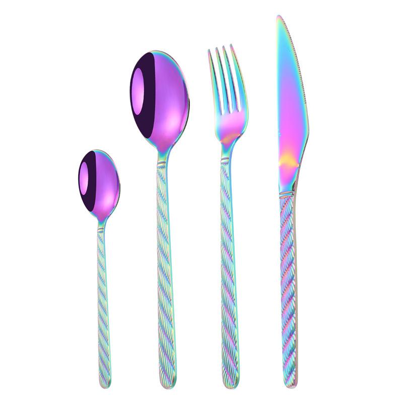 cross-border amazon hot selling stainless steel tableware knife fork spoon hemp rope pattern western tableware steak hotel 4 pcs set Item Picture