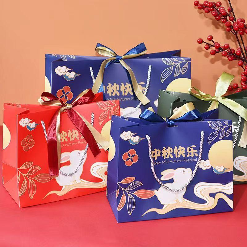 mid-autumn festival gift bag national trendy style mid-autumn moon cake packaging bag paper bag moon jade hare handbag with ribbon bag