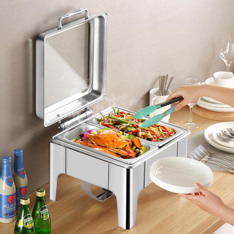 cross-border supply thick stainless steel buffet stove visual transparent flip hotel tableware breakfast alcohol heating cloth full figure