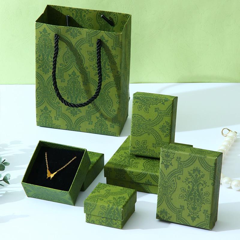 factory in stock vintage jewelry box enamel green necklace pendant jewelry box ring packing box jewelry gift box