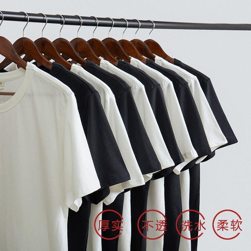 300 heavy solid color short sleeve shirt white men's and women's t-shirt pure black half sleeve clothes plus size overweight men's clothing