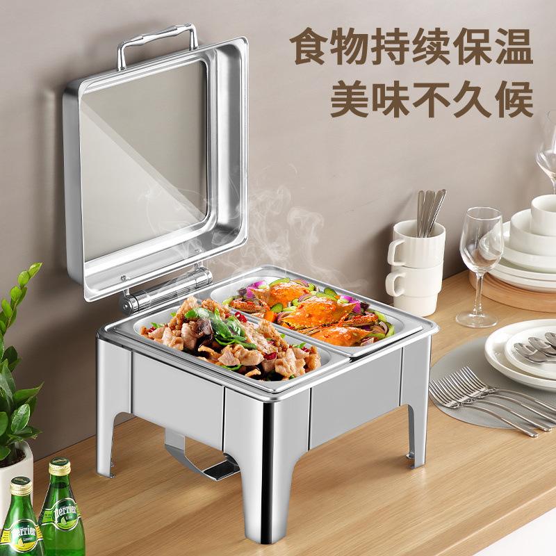 cross-border supply thick stainless steel buffet stove visual transparent flip hotel tableware breakfast alcohol heating cloth details Picture