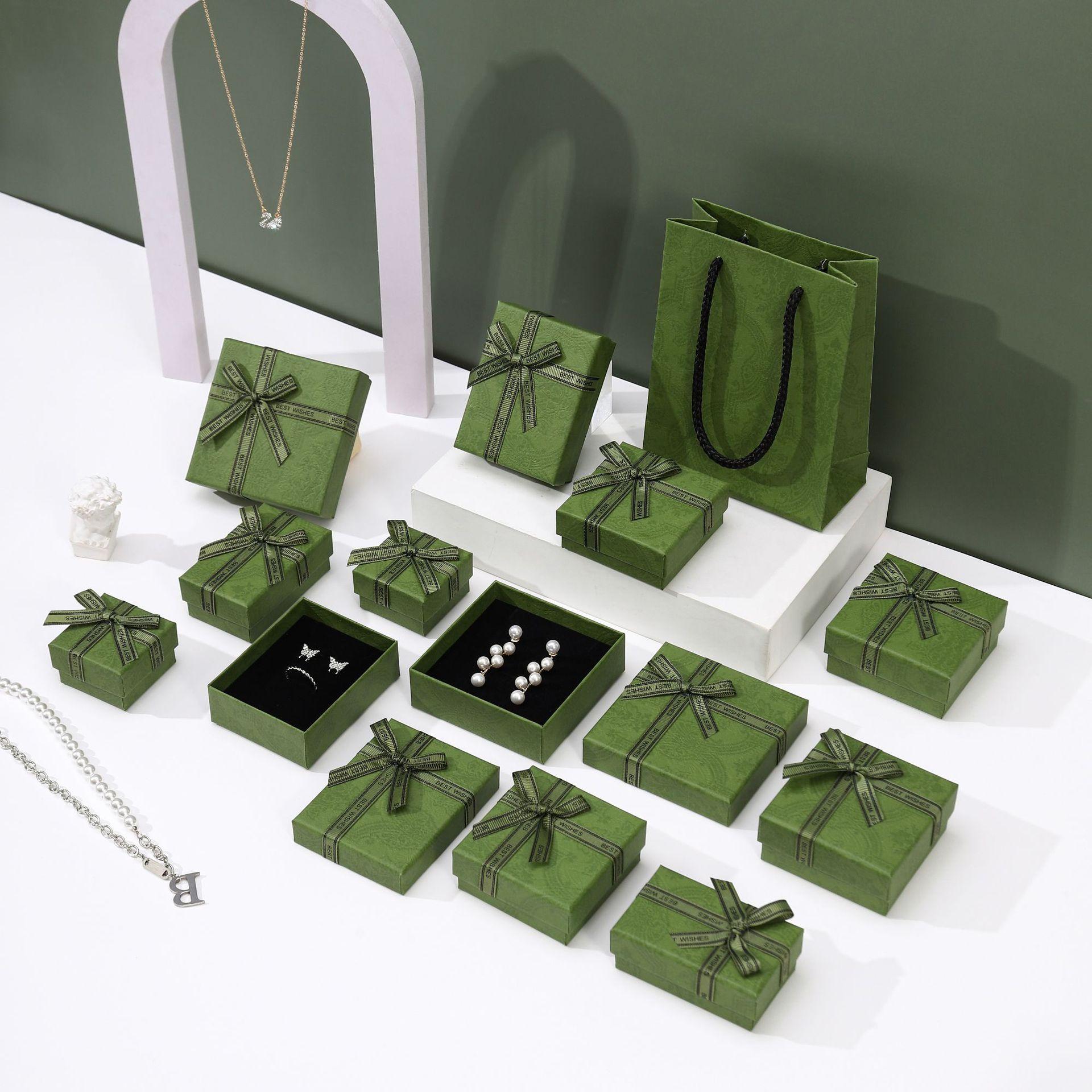 korean style earrings box in stock jewelry box enamel green ring box wholesale necklace box bow jewelry box
